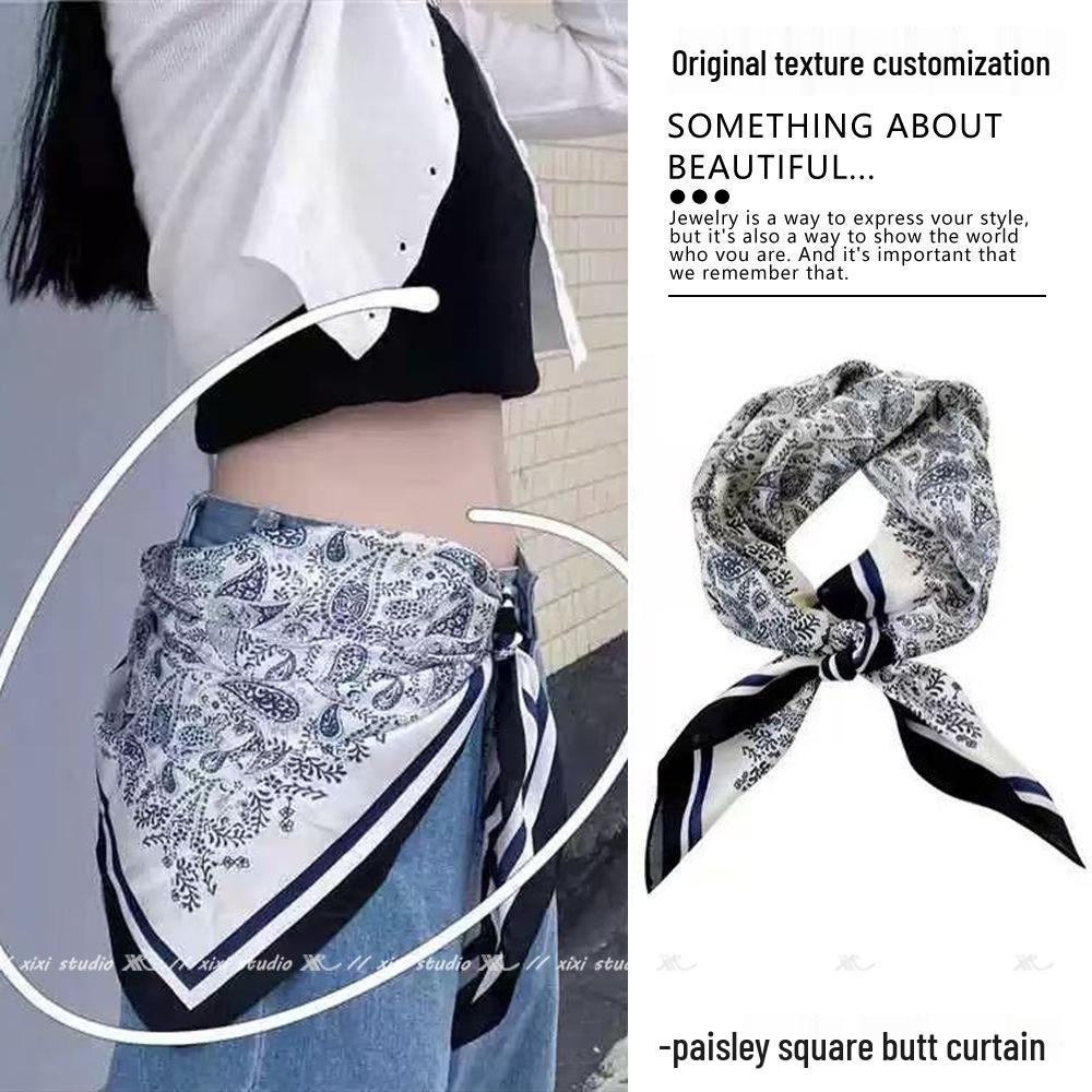Japanese-Style Silk Scarf: Versatile Waist Accessory, Bandana, or Sash