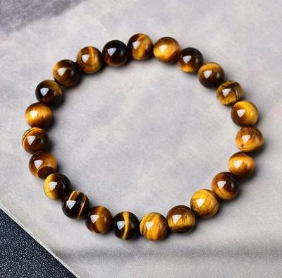 8mm Beaded Bracelet Natural Stone Stretch Elastic Band Tiger Eye Gemstone Round Beads Jewelry Accessory for Men and Women