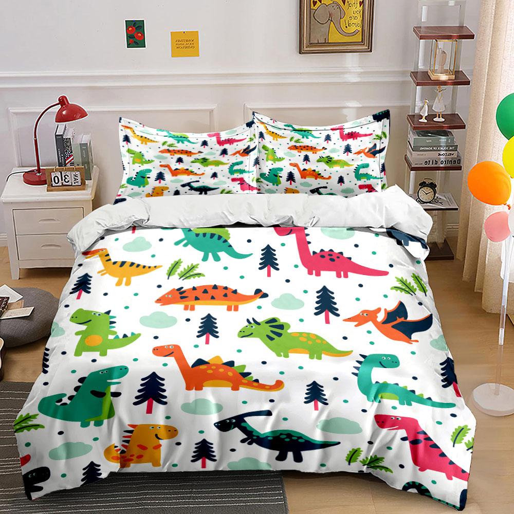 Cartoon dinosaurs forest print Bedding Set for Kids Luxury Gift 3pcs Digital Print Comforter Set Soft Comfortable Breathable