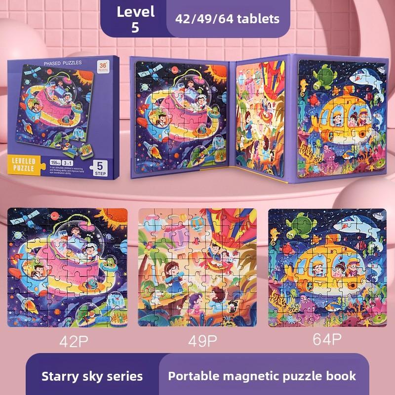Kids Magnetic Foldable Puzzle Book With Animal Traffic Scenes For Learning Early
