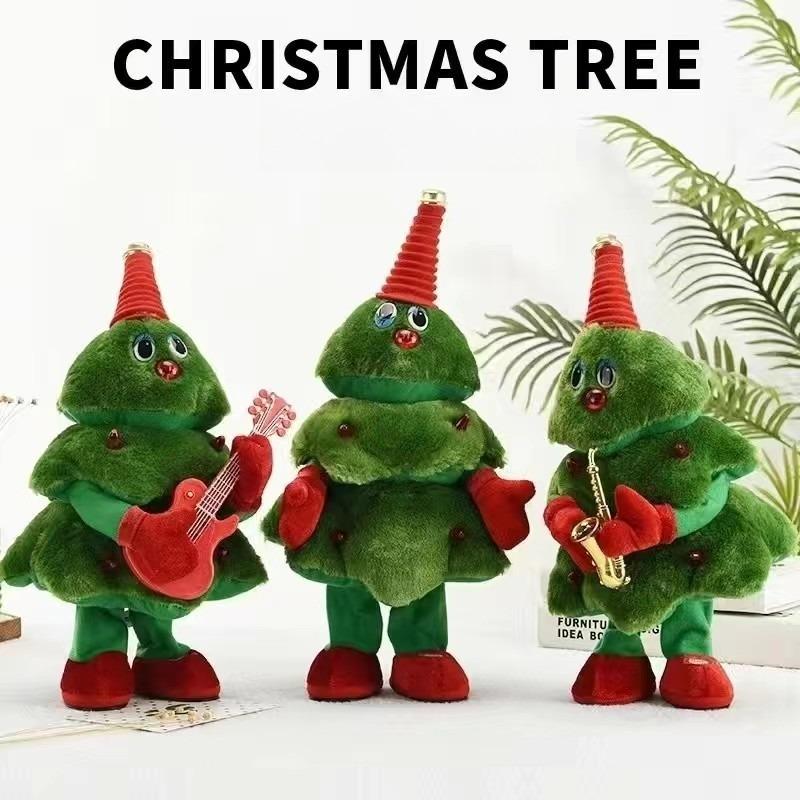 Electric Dancing Christmas Tree Plush Toy Glowing Halloween Christmas Decoration Swinging Singing Festive Home Decorations