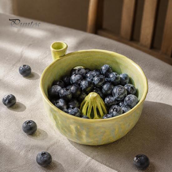 Vegetable Cleaning Basin Ceramic Berry Washing Bowl with Drainage Hole, 360 Degree Self Strawberry Tool Rinsing Fruit Rinse Bowl, Fresh Strainer