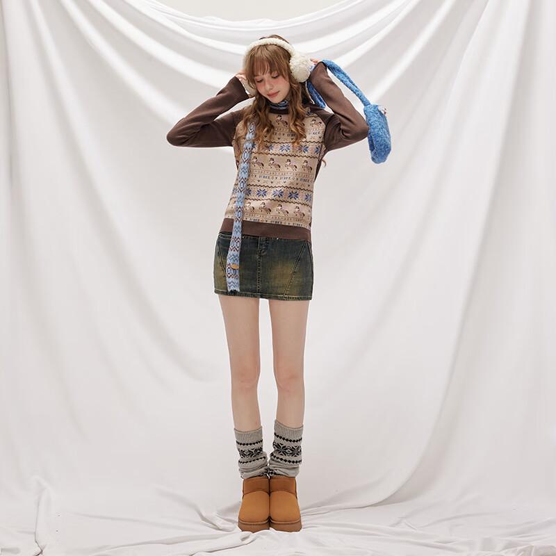 UNIFREE Women's Retro Patchwork Knit Sweater