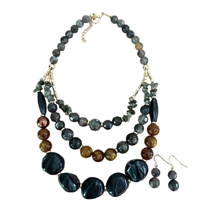 Versatile Multi Color Beaded Collarbone Chain Necklace Pendant Earrings Acrylic Jewelry for Matching Most Outfits