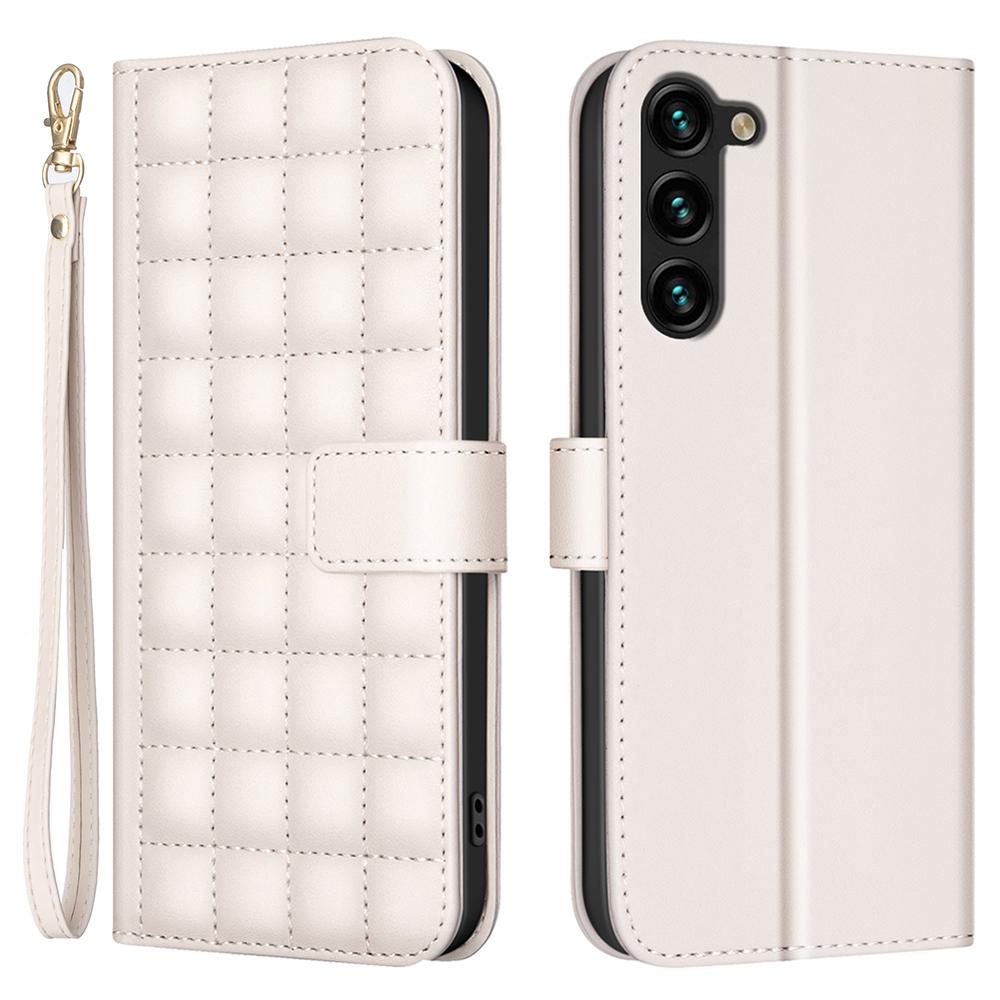 

For Samsung Galaxy S23+ Leather Case Square Grid Wallet Phone Cover Beige