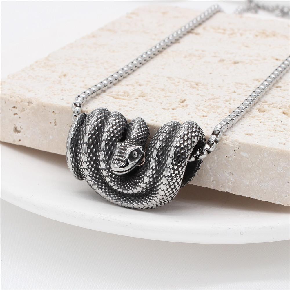 Shop, Original Design Jewelry, Titanium Steel Three-Dimensional Python Pendant Necklace.
