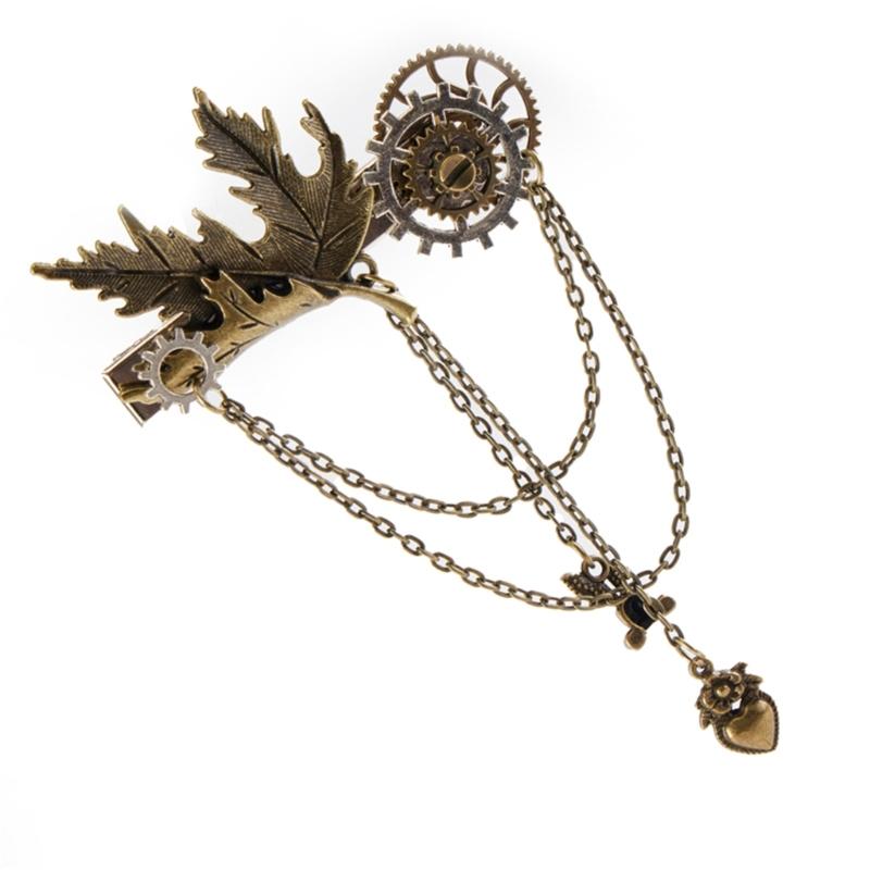 Broche Vintage avec Engrenage Broche Steampunk Épinglette Multi-usage Barrettes à Cheveux Femmes Pince à Cheveux Décorative Bijoux de Cheveux Style Punk
