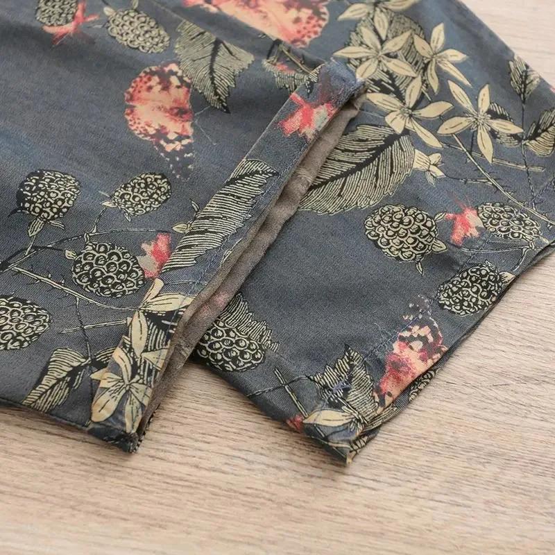 Korean Style Large Size Meat-covering Two-piece Suit with Printed Retro Temperament Women's Summer Casual Suit