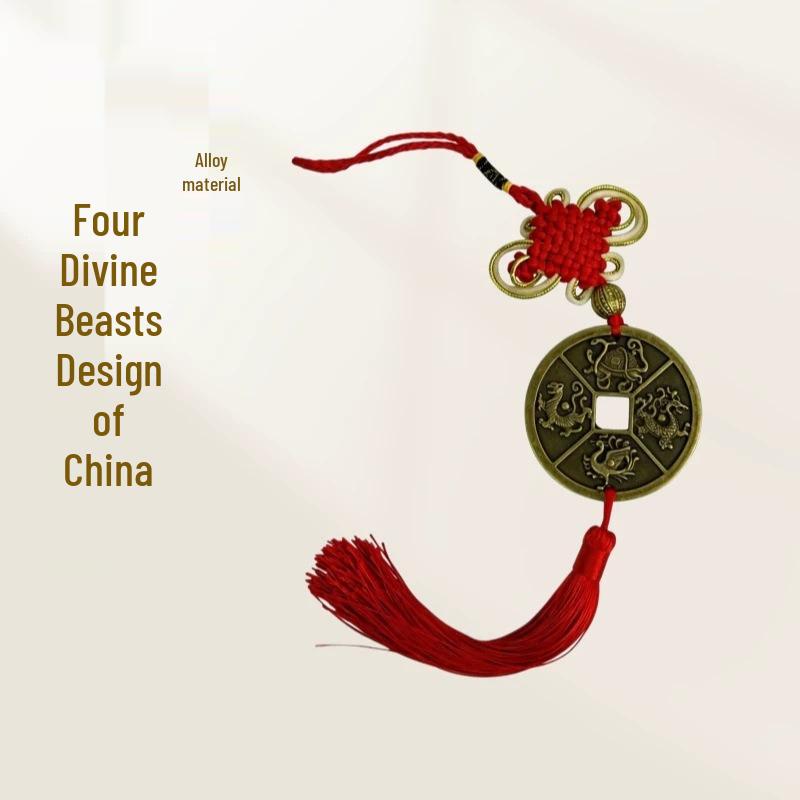 Red Chinese Knot Tassel Pendant: Auspicious Copper Coin Car Ornament for Safe Travels