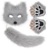 Nadýchaná kožešina Fox Tail Keychain Cat Tlaps Rukavice a Wolf Therian Mask Sada pro Halloween Cosplay kostýmní doplňky