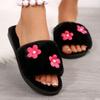 Fashion Pearls Flower Detor Fur Slippers for Women Comfortable Faux Fur Warm Plush Slides Woman Light Slip On Cotton Slippers Mujer