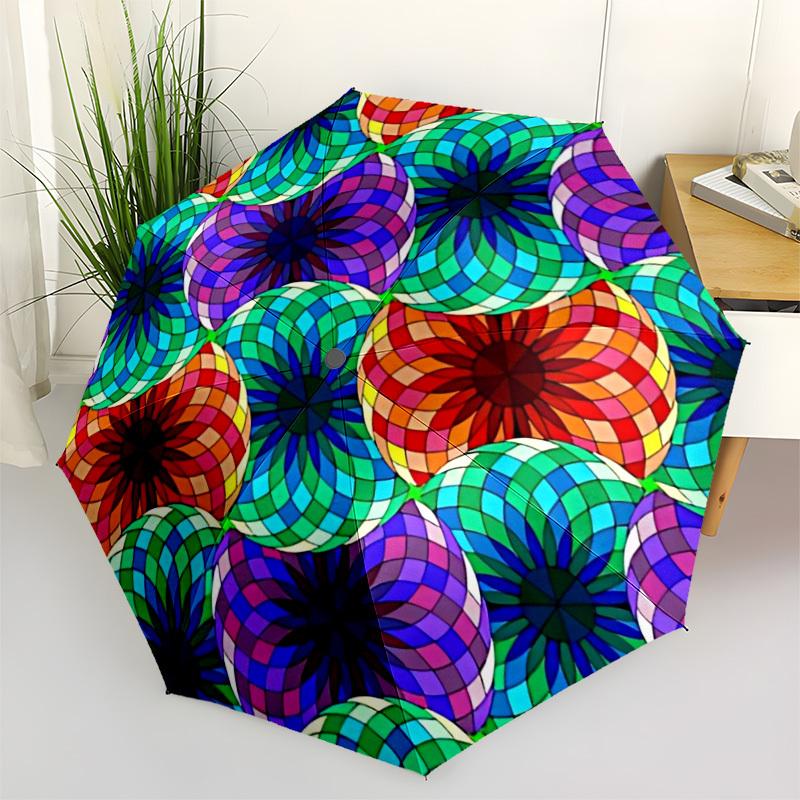 

1pc Stained Glass Mandala Automatic Umbrella - Stylish, Durable, with 8-Rib Manual Open Design, Elegant Black Handleyy250920128