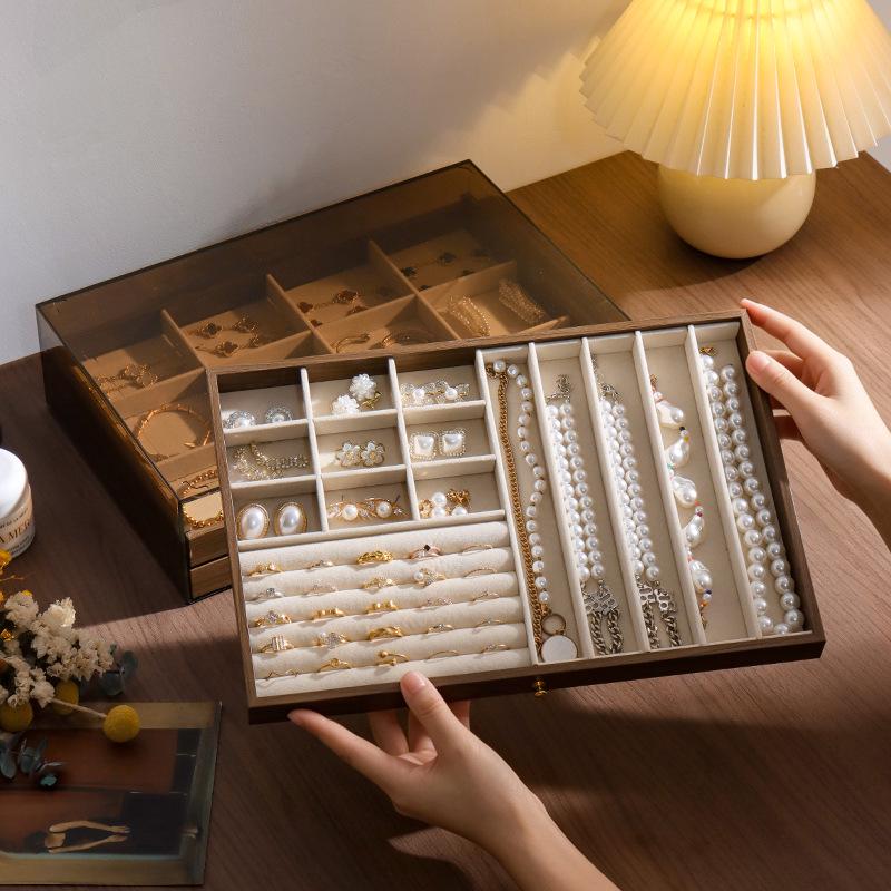 Walnut Jewelry Storage Box for Necklaces, Earrings, Bracelets, and More