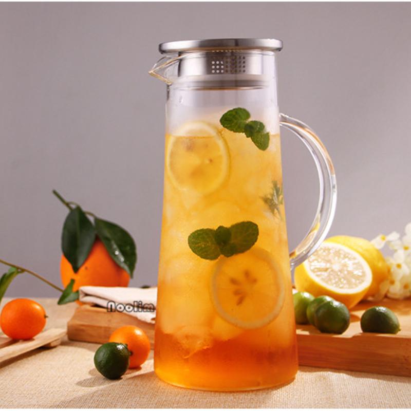 Heatproof Glass Carafe with Stainless Lid Hot or Iced Water Bottle Fruit Flower Tea Teapot 1500ml