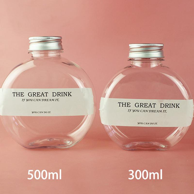 1 ks 300/500 ml Roztomilá Plochá Kulatá Plastová Láhev Průhledná Láhev na Mléčný Čaj Láhev na Vodu Přenosný Hrnek na Kávu Láhev na Nápoje