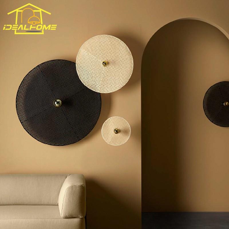 Wabi-sabi Rattan Weaving Wall Lamps Japanese Retro E27 LED Indoor Lighting Living Room Background Hotel Study Tea House Stairs