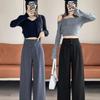 Women High Waist Double Button Wide Leg Suit Pants