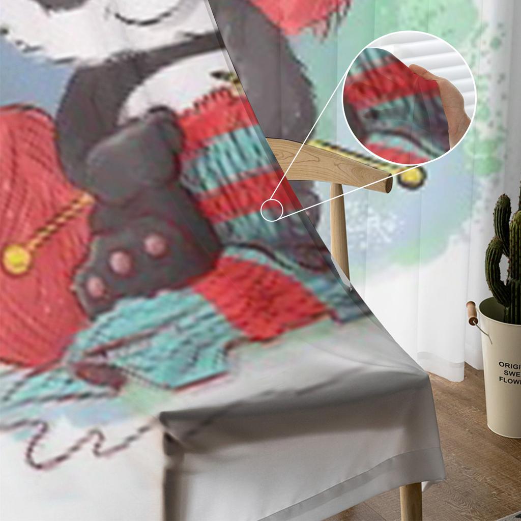 Tecknad Akvarell Panda Stickar En Scarf Tyll Skira Gardiner för Vardagsrum Sovrum Köksinredning Voile Organza Gardiner