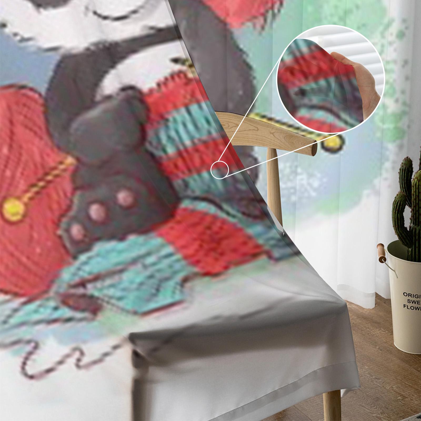 Мультфильм акварель панда вяжет шарф Тюлевые прозрачные шторы для гостиной — фото 3