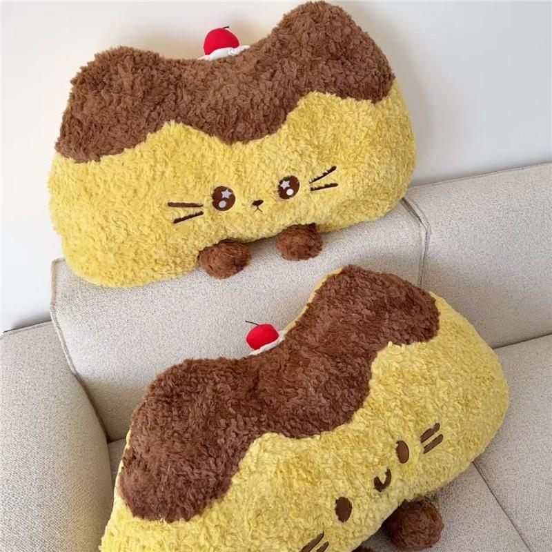 Cartoon Pudding Cat Lumbar Pillow With Plush Cover For Bed Sofa Support