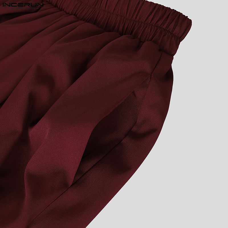 INCERUN Men Drawstring Elastic Waist Solid Color Casual Loose Long Harem Pants Trousers