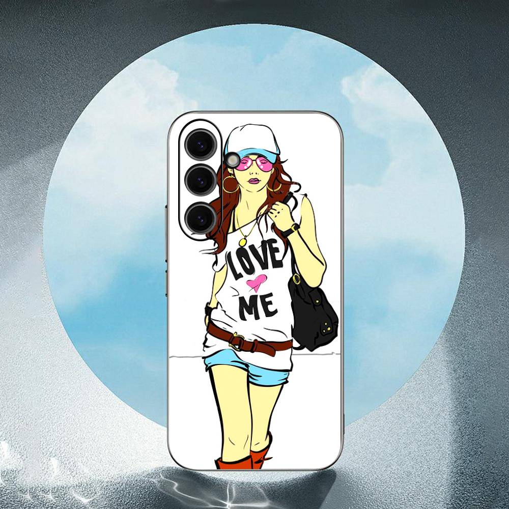 Fashion Girls For Samsung Galaxy S25 S24 S23 Ultra S22 S21 Plus S20 Black Soft Silicone Protective Case