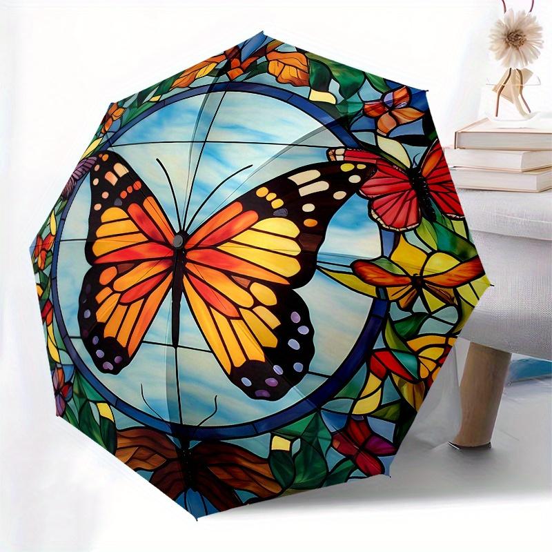 Butterfly Stained Cute Window Film - Decorative Privacy Window Covering for Home, Office, or School (25.6 x 39.4) Umbrella - C