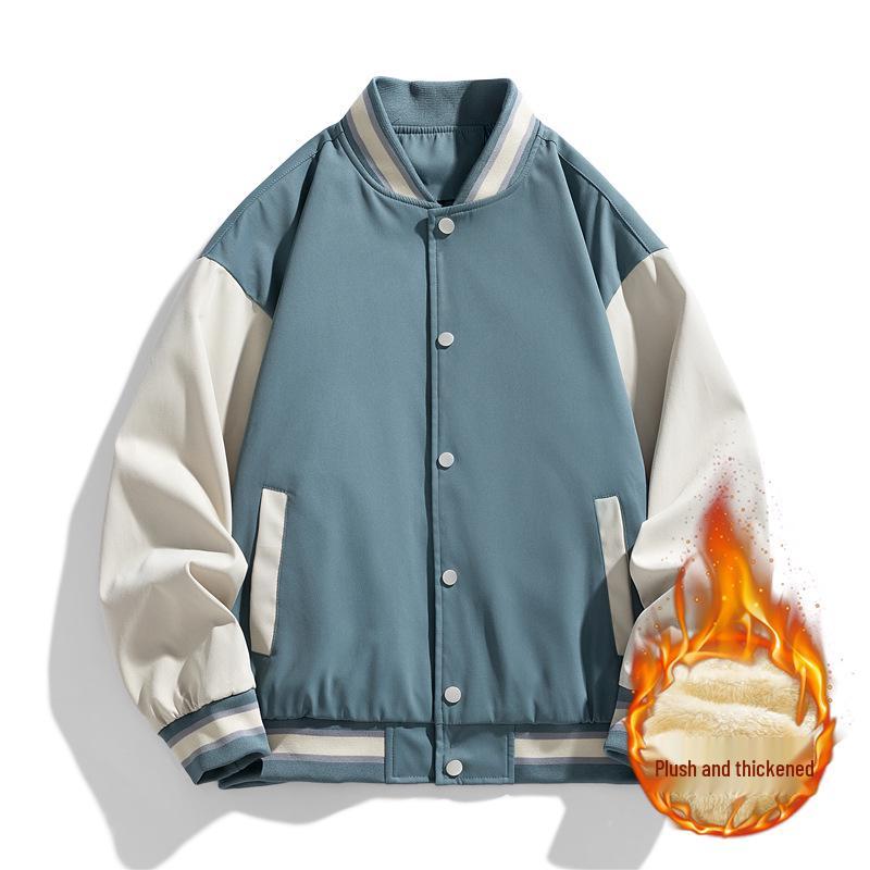 10XL Men's Trendy Plus Size Fleece-Lined Baseball Jacket - Thick Loose Outerwear for Teens
