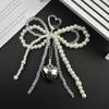 Double-layer Sweet Lovely Beaded Bowknot Heart Keychain Pendant Hanging Decor Keyring Lanyard Phone Charm Bag Pendant Supplies