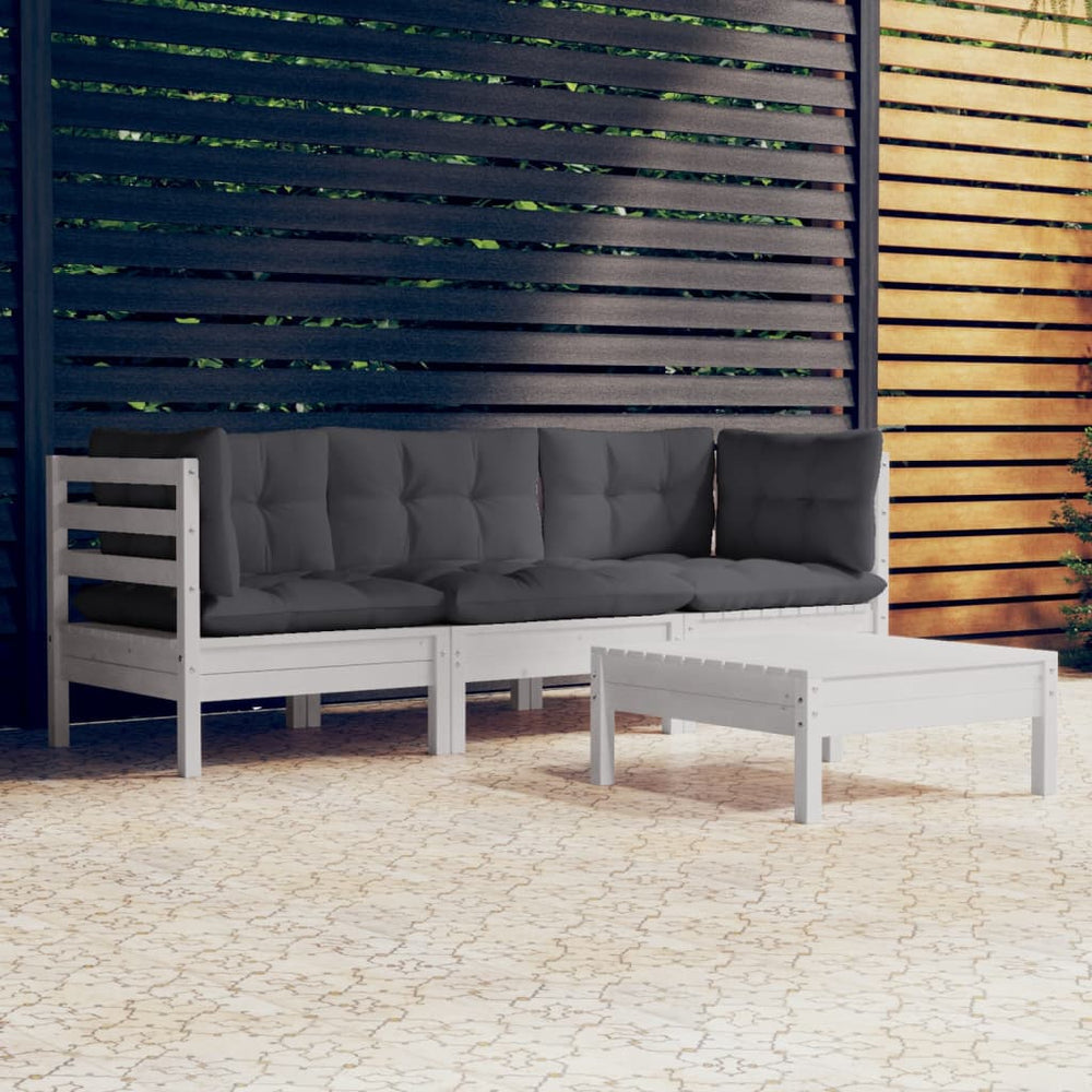 4 Pcs Garden Set with Anthracite Cushions Pine Wood