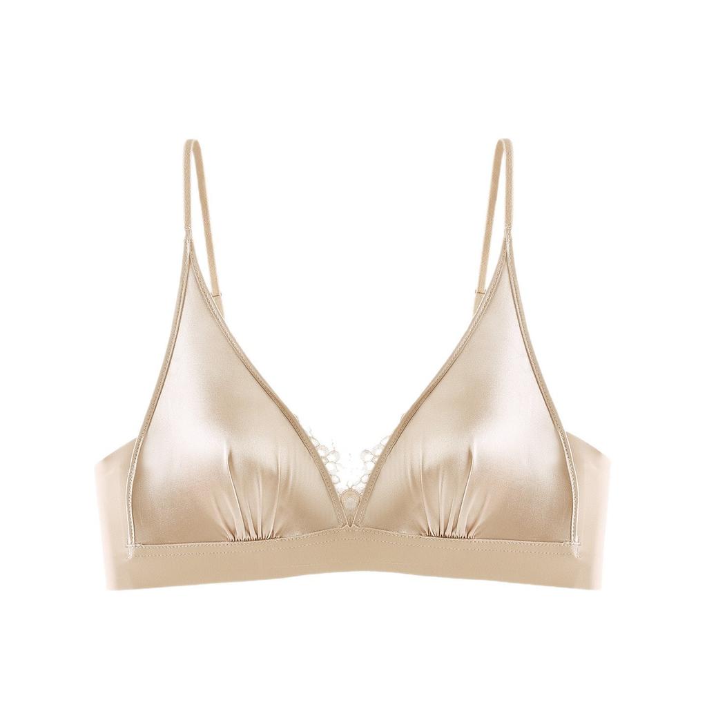 Original French triangle cup underwear women's small breasts sexy light luxury satin seamless jelly soft support bra cover explosion