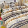 4 Piece, 100% Cotton Bedding Set, 4 Piece Bed Sheet Comforter Set, Simple Striped Check Couple Bed Quilt Set