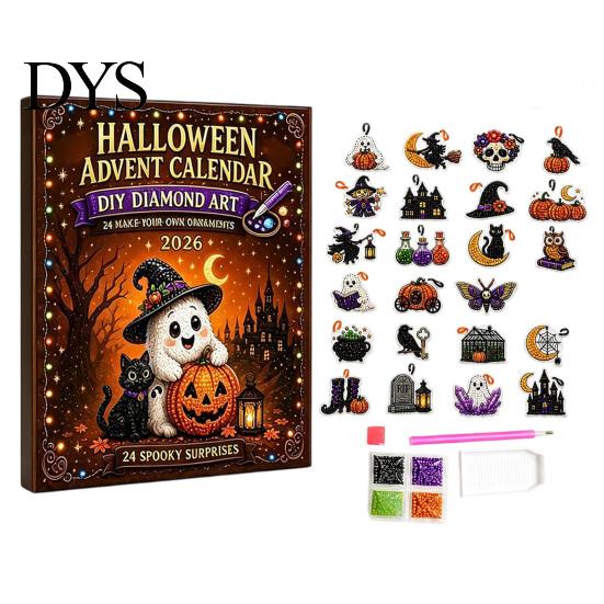 Halloween Gifts for Children Advent Calendar, Faux Diamond Art Kit, 24 Day Countdown, Countdown Surprise DIY Hanging Ornaments Craft Kit Adults,