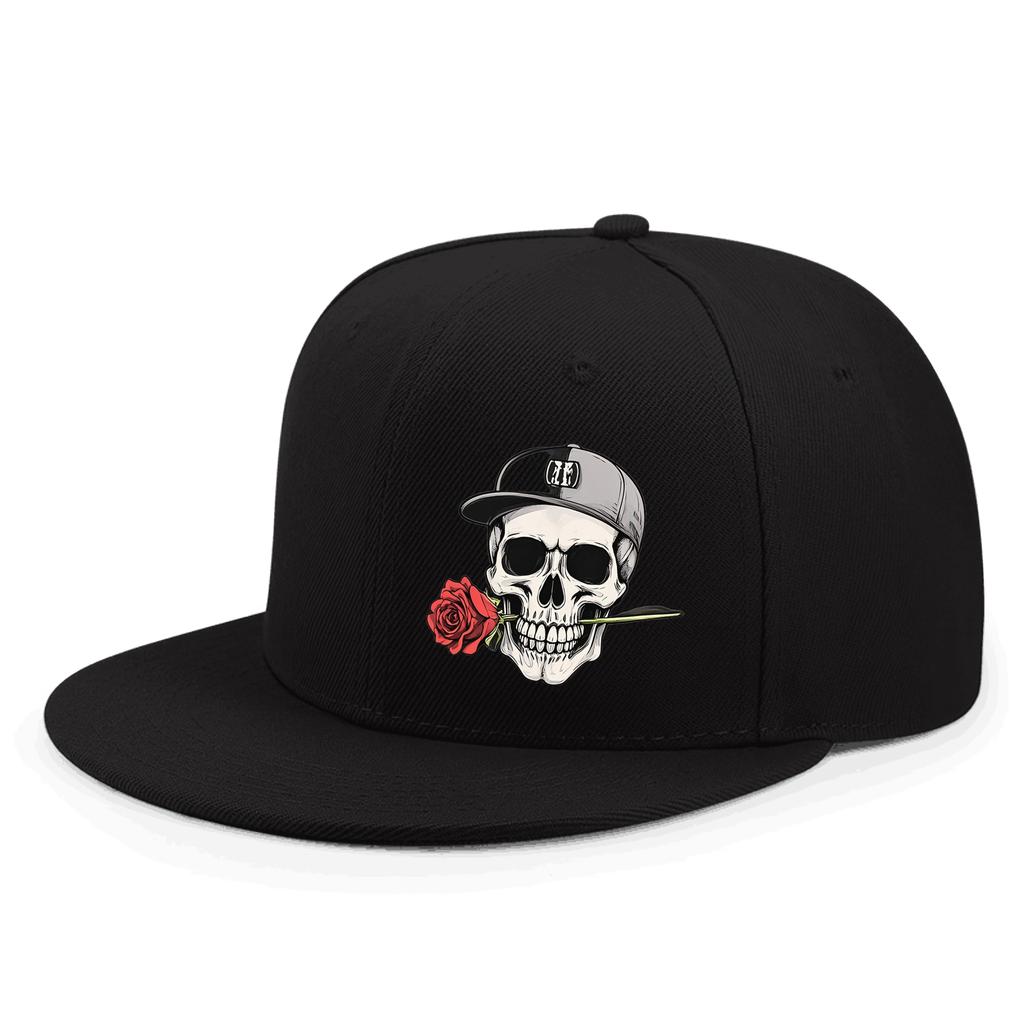 Cappellino da baseball hip hop unisex con stampa teschio e rosa per uomo e donna street con visiera piatta regolabile cappello da ballo vintage