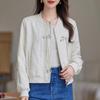 2024 Spring/Autumn Women's National Style Round Neck Frog Button Baseball Jacket