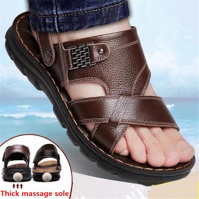 Men's Sandals 2025 Summer New Hot Selling Waterproof Non-slip Genuine Leather Sandals Soft Sole Slippers Breathable Casual Shoes