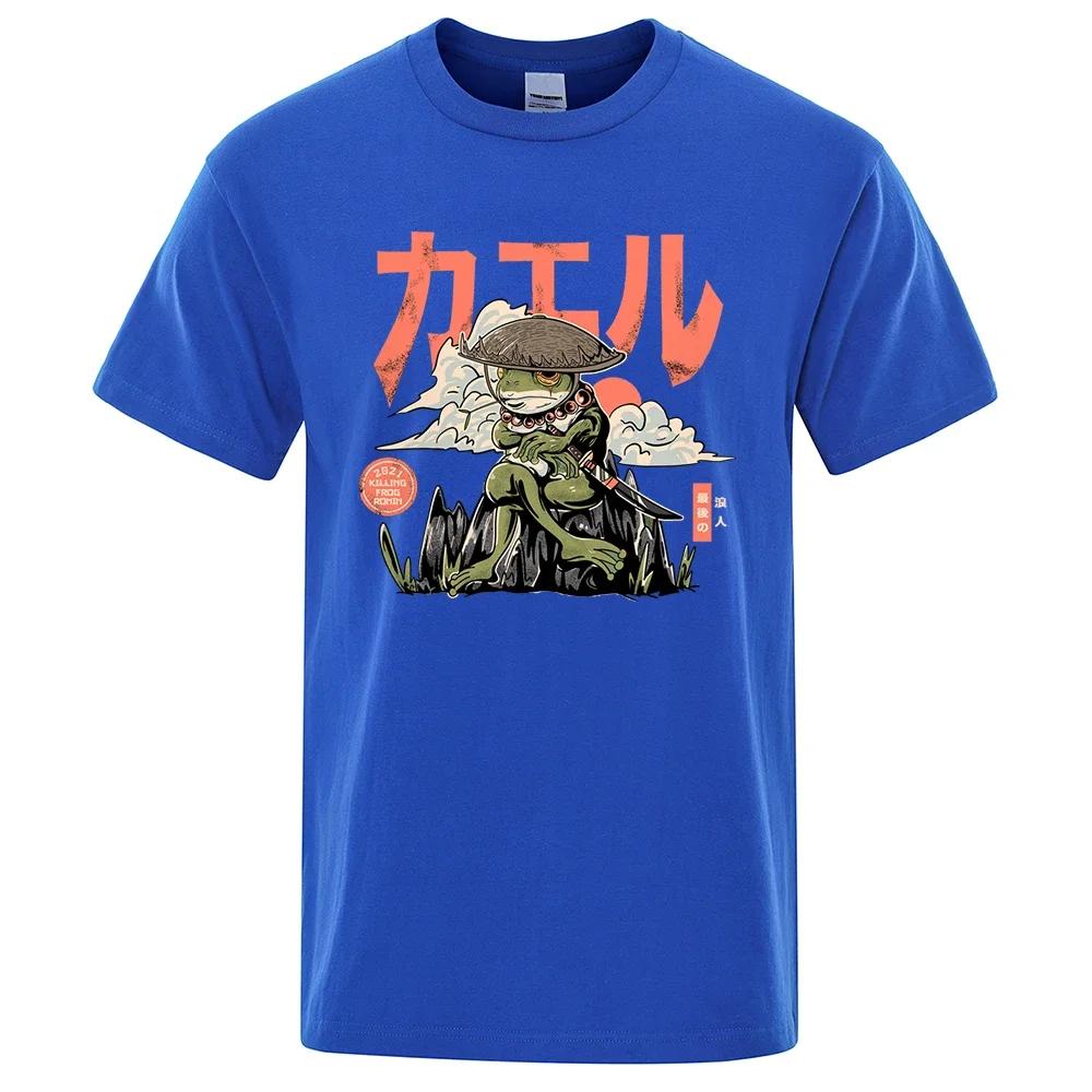 Men's Anime The Last Frog Print T-Shirts Fashionable Casual Breathable Crew Neck Shirts Oversized Cotton Short Sleeve Top