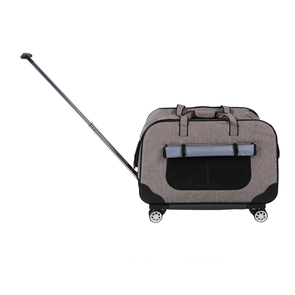 Rolling Pet Carrier Breathable Mesh Foldable Cat Dog Travel Bag with Detachable Wheels for Within 17.5kg Animals Grey