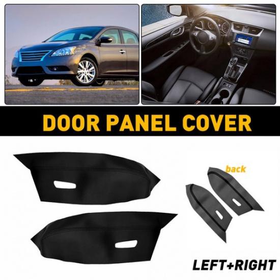 Leather L&R Door Front Armrest Panel Cover Black Fit 2013- Nissan Sentra