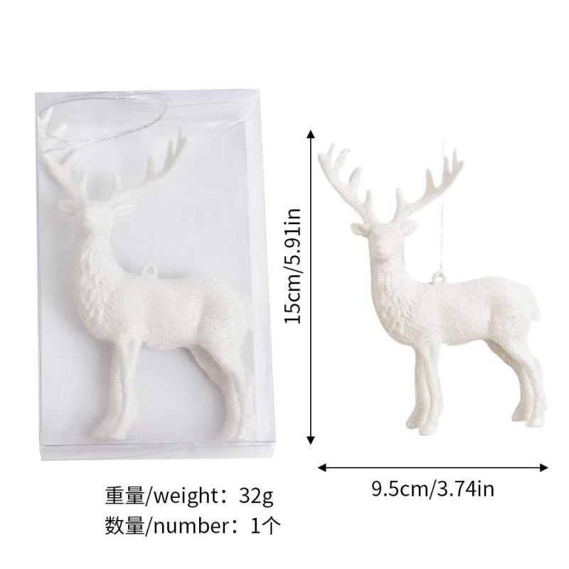 Weiße glitzernde Schneeflocken Weihnachtsdekoration Weihnachtsbaumhänger Elch-Ornamente Neujahrsgeschenke 2025 Party Heim Zimmer Statue Dekor