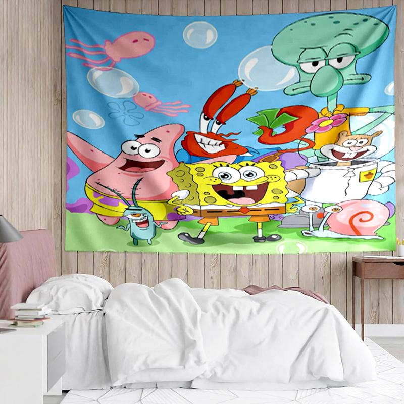 SpongeBob SquarePants Print Tapestry, Backdrop, Easy Setup, Ideal for Bedroom, Office & Living Room, with Aesthetic Wall Hanging Decor.