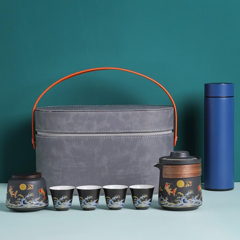 Outdoor travel tea set Kuaike ceramic one pot four cups tea can thermos cup combination business gift