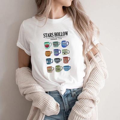 Mugs of Stars Hollow Annual Events T Shirt Luke's Diner Graphic T Shirts Dragonfly Inn Tshirt Women T-shirts Short Sleeve Tee