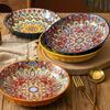 Colorful Dinner Plate Flower Pattern Meal Dish Household Bohemian Ceramic Plate  Housewarming Gift
