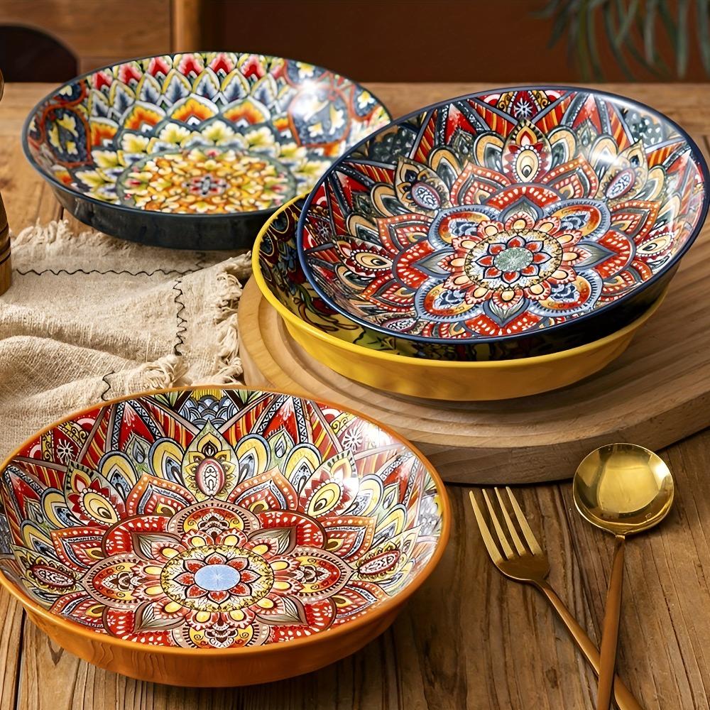 Colorful Dinner Plate Flower Pattern Meal Dish Household Bohemian Ceramic Plate  Housewarming Gift