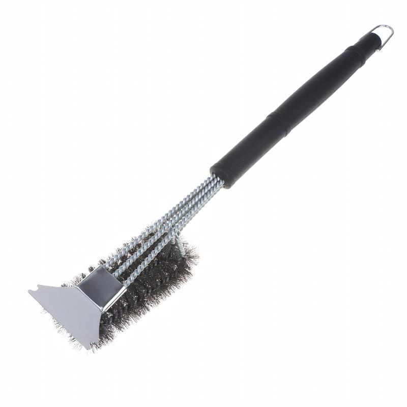 Long Non Slip Handle Grill Cleaning Brush Rust Resistant Metal Cleaner Brush With Scraper For Outdoor Grilling Camping Picnic
