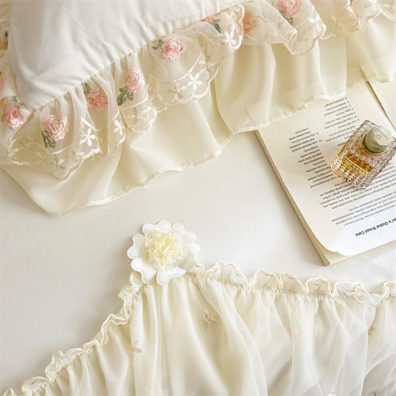3pcs Korean Style Duvet Cover Set (1*Duvet Cover + 2*Pillowcase, Without Core), Lace Embroidery Bedding Set