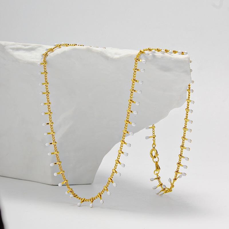Bohemian Water Drop Enamel Necklace: Simple, Versatile Clavicle Chain for Women