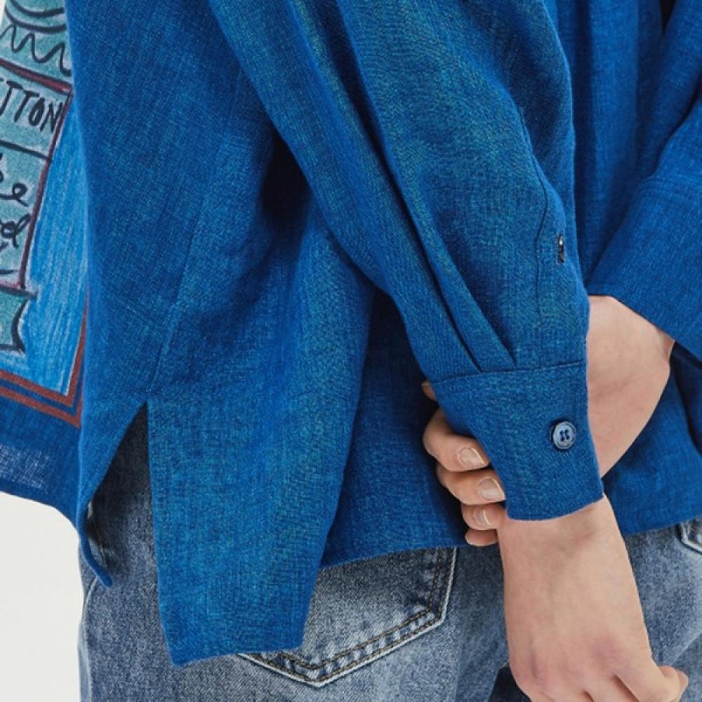 Benetton Linen Print Point Shirt Bablb1511