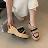 Slippers wear high-end thick heel one-word drag 2025 spring new fashion versatile muffin wear sandals